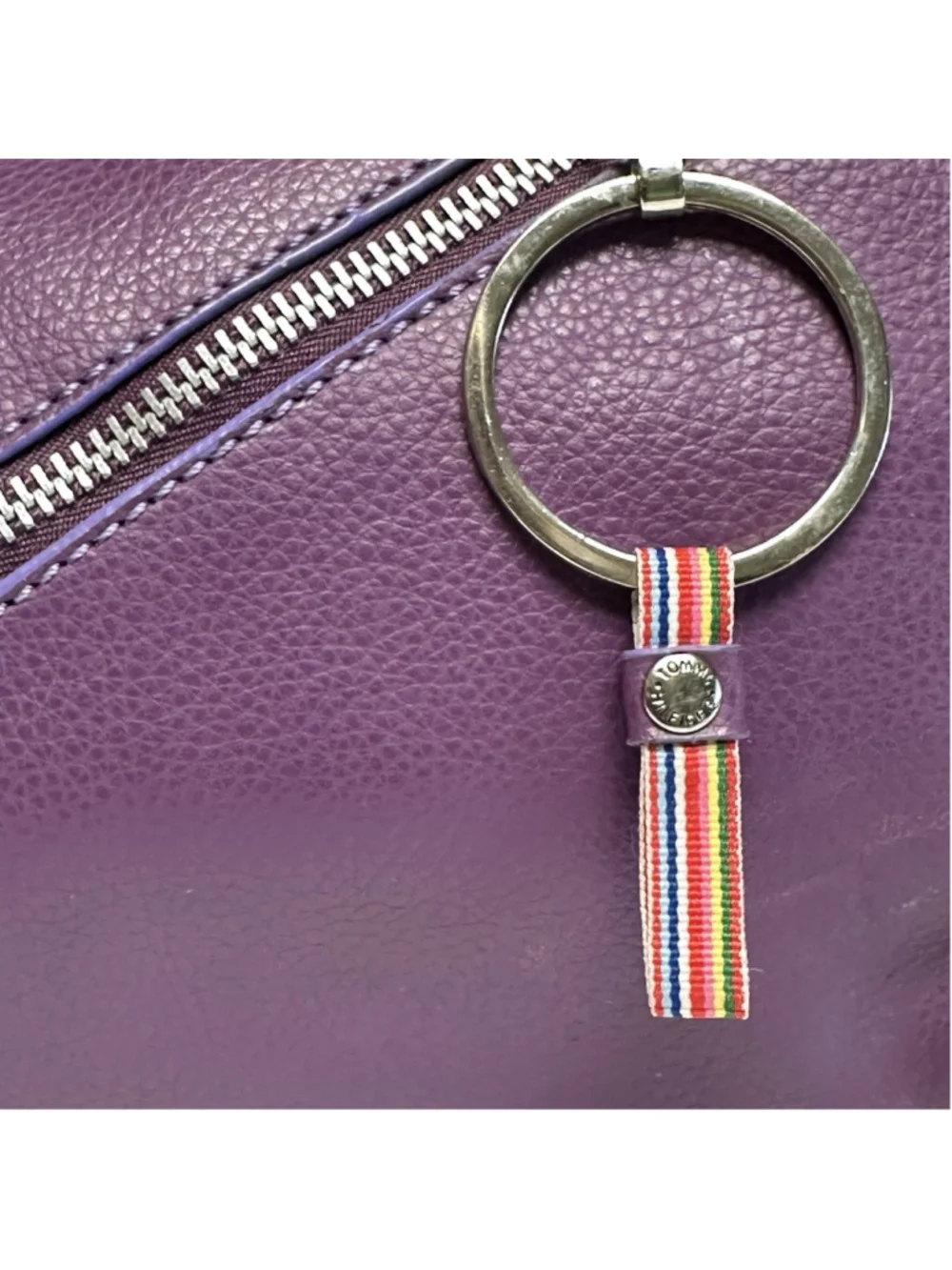 Vintage Y2K Tommy Hilfiger Purple Small Handbag Satchel Rainbow Stripe